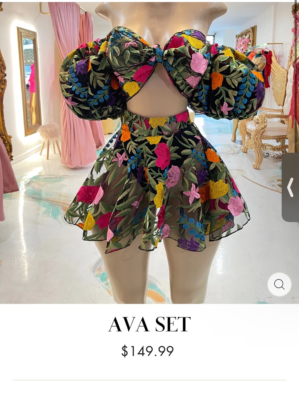 AVA Set Women's Embroidered Black Floral Skirt Set